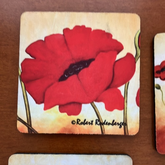 VINTAGE ROBERT RODENBURGER 3.5” SQUARE FOAM COASTERS FEATURING “POPPY GARDEN” - Picture 4 of 12